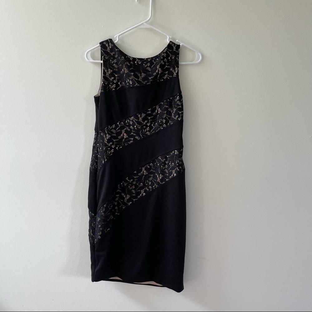 Maurices Black Lace Diagonal Panel Sleeveless Sheath Dress Size 1/2